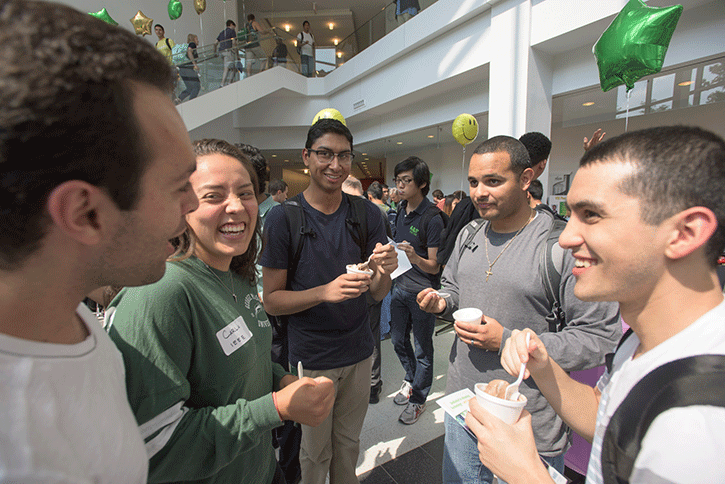 Mason Engineering students greet one another at the annual welcome back ice cream social